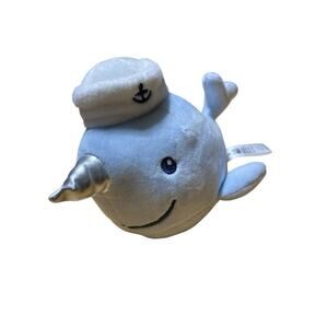 HB Narwhal Blue Plush Embroidered Eyes Stuffed Animal Toy Sailor Hat